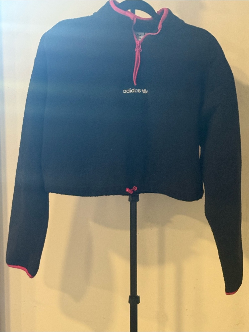 adidas Black Cropped Hoodie with Pink Trim
